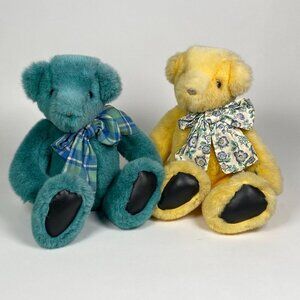 Vintage 1992 Gund Victorias Secret Plush Teddy Bears Set of 2 Yellow Teal w Bows